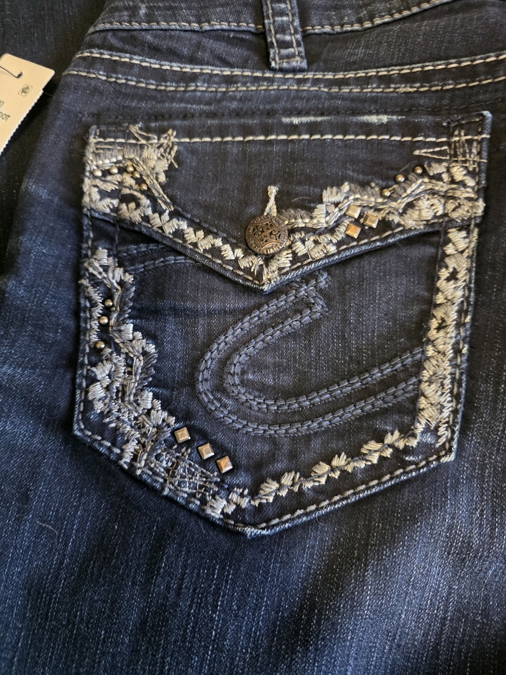 Silver Jeans Dark Blue Embroidered Back Pocket Jeans - Picture 8 of 16